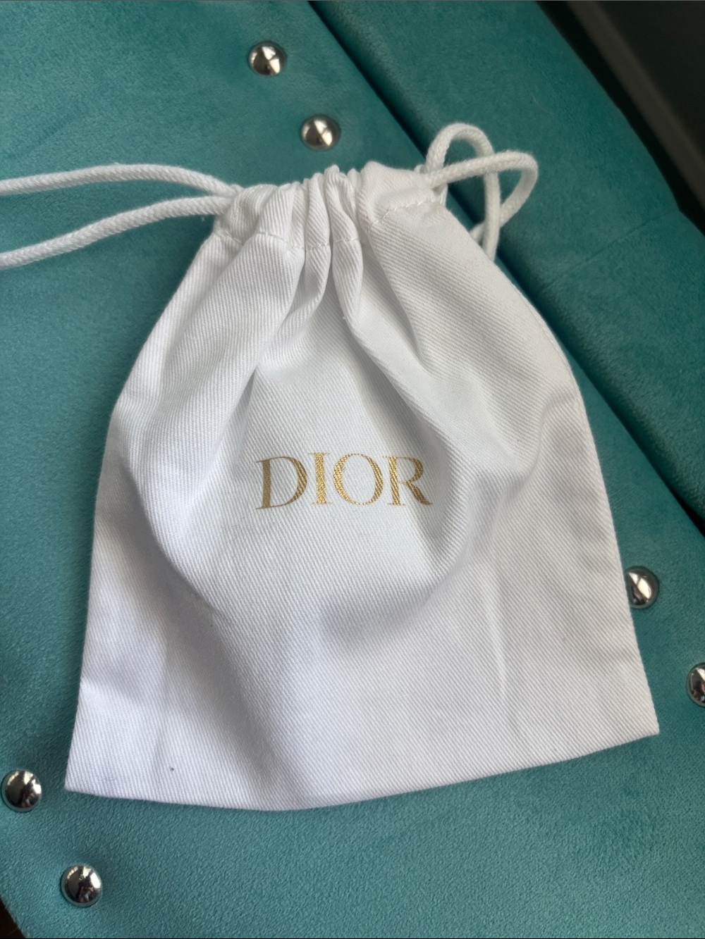 Dior White Drawstring Pouch with Gold Logo